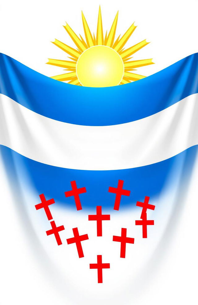 A flag design featuring three horizontal white stripes and two horizontal blue stripes