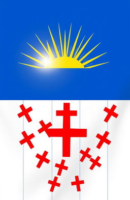 A flag design featuring three horizontal white stripes and two horizontal blue stripes