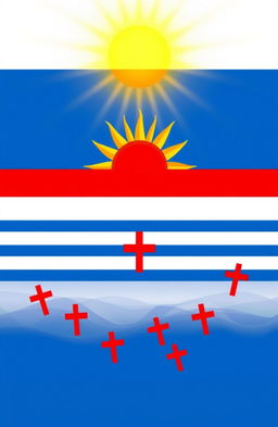 A flag design featuring three horizontal white stripes and two horizontal blue stripes