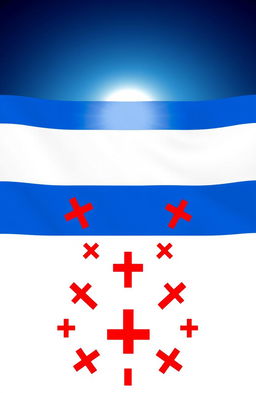 A flag design featuring three horizontal white stripes and two horizontal blue stripes