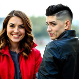 Two individuals standing face to face, showcasing their unique facial features and expressions