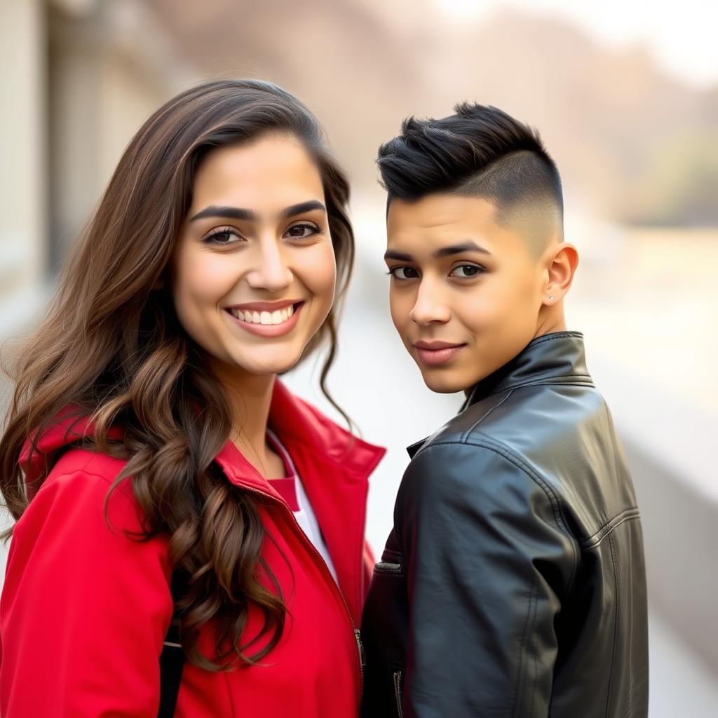 Two individuals standing face to face, showcasing their unique facial features and expressions