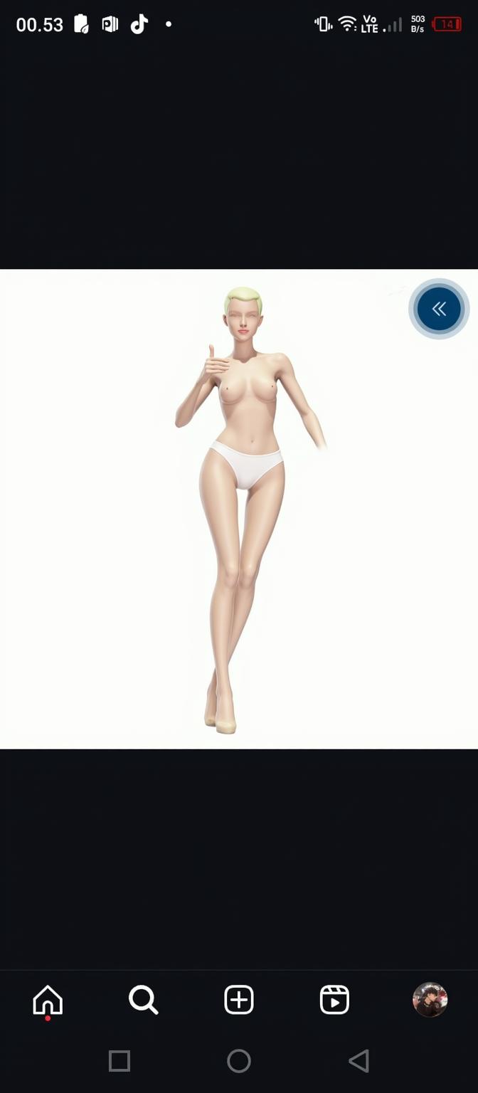 A highly stylized digital art representation of a humanoid mannequin with smooth skin and an elegant pose