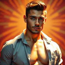 A very attractive 30-year-old man with striking green eyes, showcasing his full body