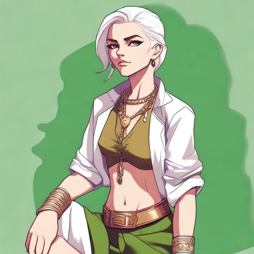 This is a high-quality digital art image featuring an androgynous character with a lean towards feminine features