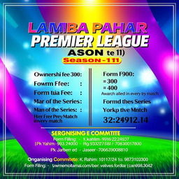 A vibrant and eye-catching poster design for the 'LAMBA PAHAR PREMIER LEAGUE, Season - 11'