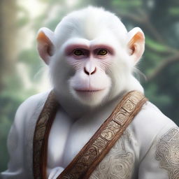 A semi-realistic digital art depicting a white monkey as a wandering warrior