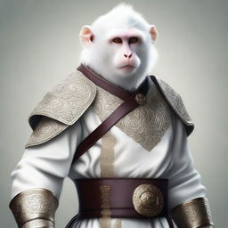 A semi-realistic digital art depicting a white monkey as a wandering warrior