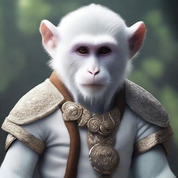 A semi-realistic digital art depicting a white monkey as a wandering warrior