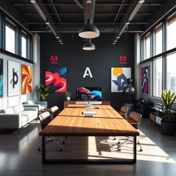 A sophisticated and elegant Adobe office space featuring modern design elements