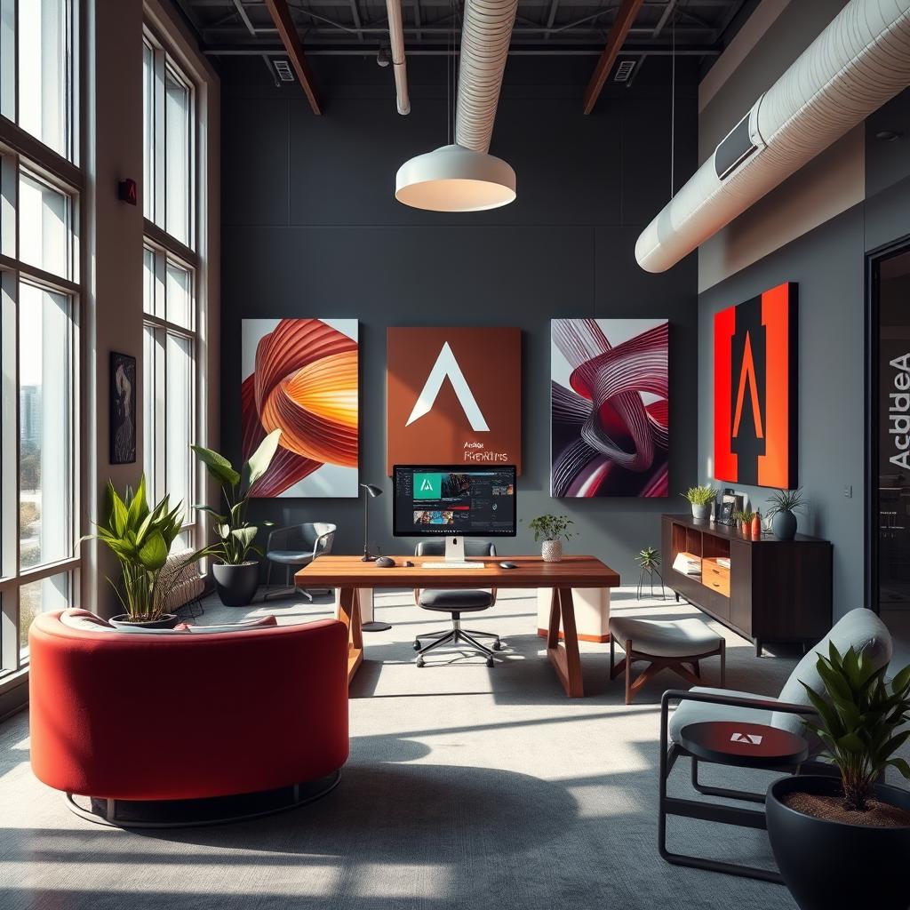 A sophisticated and elegant Adobe office space featuring modern design elements