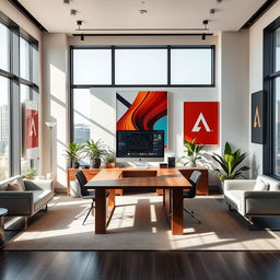 A sophisticated and elegant Adobe office space featuring modern design elements