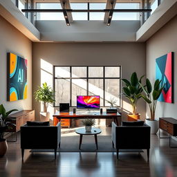 A sophisticated and elegant Adobe office space featuring modern design elements