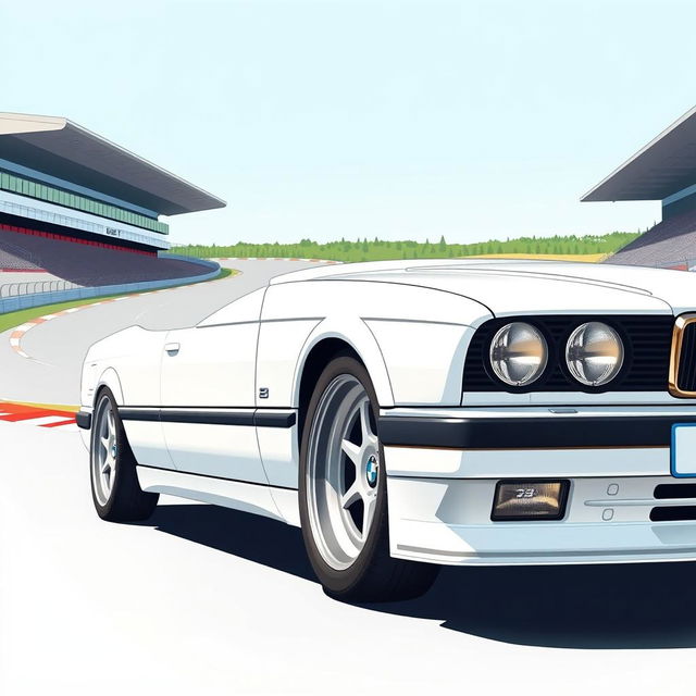 A highly realistic illustration of a BMW E34, featuring the latest design in a pristine white color