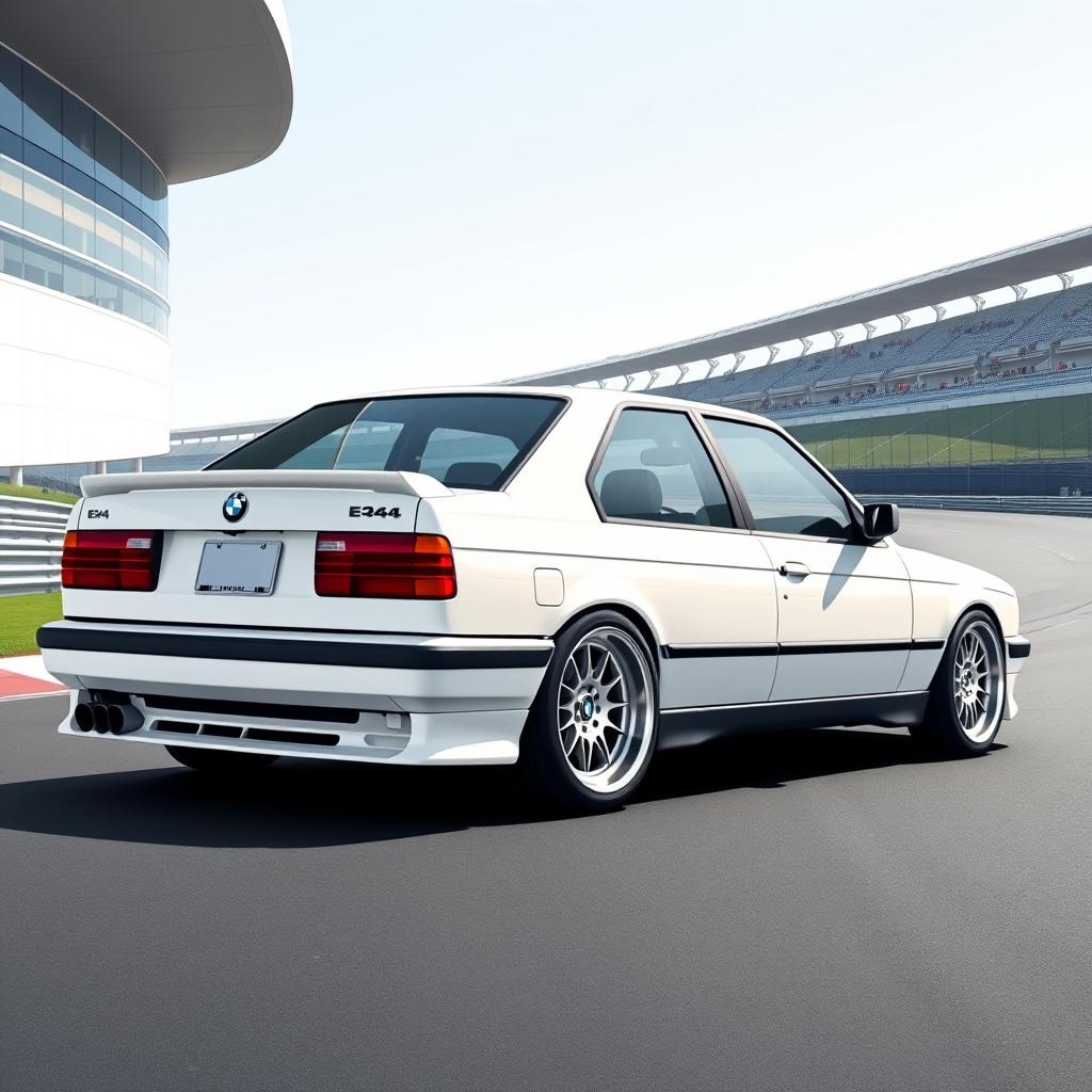 A highly realistic illustration of a BMW E34, featuring the latest design in a pristine white color