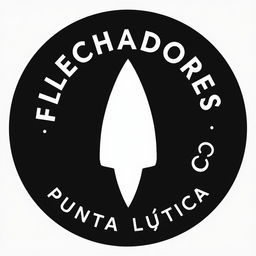 A circular logo design featuring a white silhouette of a lithic arrowhead in the center