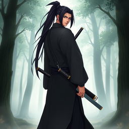 A new character inspired by the Naruto universe, resembling Musashi Miyamoto from Vagabond