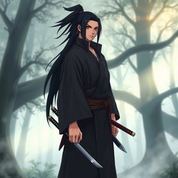 A new character inspired by the Naruto universe, resembling Musashi Miyamoto from Vagabond