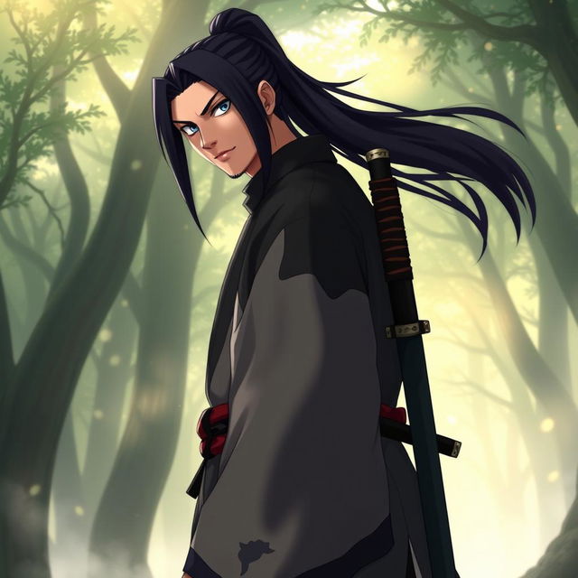 A new character inspired by the Naruto universe, resembling Musashi Miyamoto from Vagabond