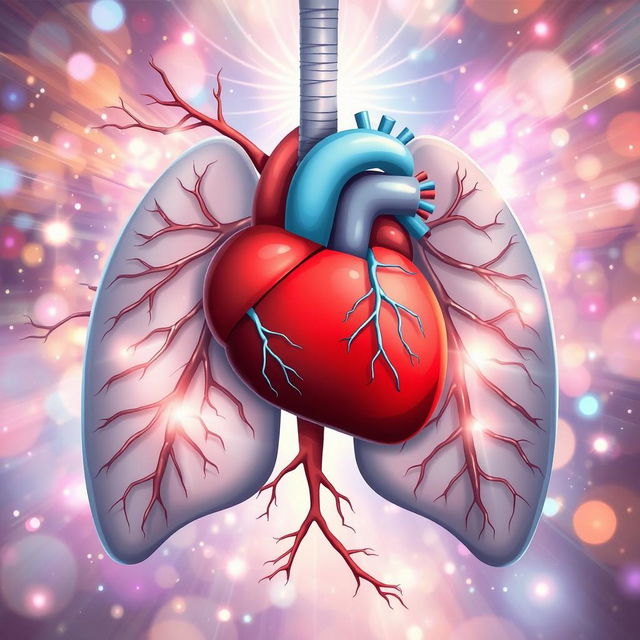 An artistic illustration featuring a stylized representation of a human heart, lung, and brain, interconnected with intricate vascular and neural pathways