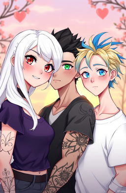 A love triangle scene featuring three characters