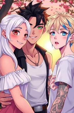 A love triangle scene featuring three characters