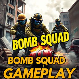 A dynamic and engaging video game thumbnail featuring a bomb squad team in action