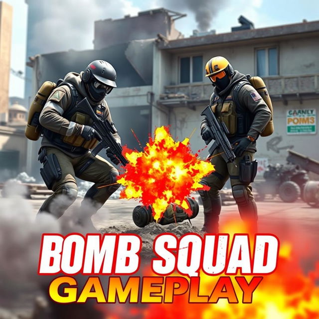 A dynamic and engaging video game thumbnail featuring a bomb squad team in action