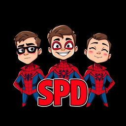 Three cartoon-style superhero characters inspired by Spider-Man, presented in their own vertical panels