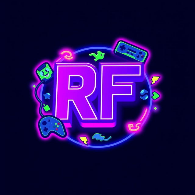 A retro-style arcade machine logo featuring the letters 'RF'