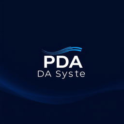 A sleek and modern logo design for a PDA system featuring a dark blue color scheme