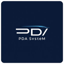 A sleek and modern logo design for a PDA system featuring a dark blue color scheme