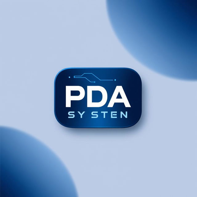 A sleek and modern logo design for a PDA system featuring a dark blue color scheme