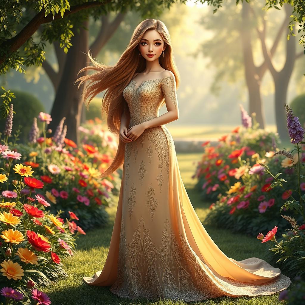 A stunning 3D representation of a beautiful young woman showcasing her full body