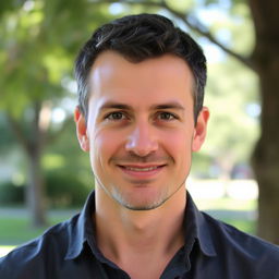 A portrait of a 32-year-old man, with a normal, unassuming appearance