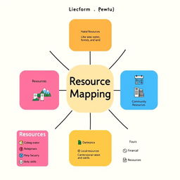 A simple diagram illustrating Resource Mapping for a PRA (Participatory Rural Appraisal) exercise