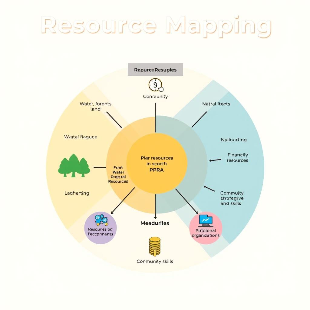 A simple diagram illustrating Resource Mapping for a PRA (Participatory Rural Appraisal) exercise