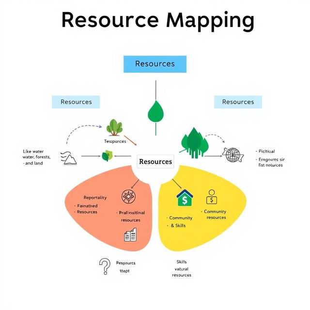 A simple diagram illustrating Resource Mapping for a PRA (Participatory Rural Appraisal) exercise
