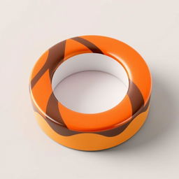 Round box packaging featuring a hollow center, creatively designed to resemble a delicious orange and black donut