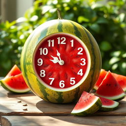 A vibrant and playful clock cleverly crafted from a watermelon