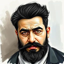 A portrait of Qazi Mohammad, the leader of Kurdistan, created using a combination of sketch techniques and oil paint