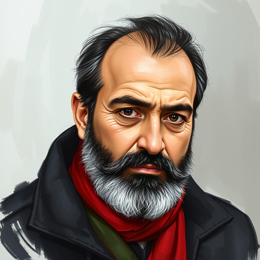 A portrait of Qazi Mohammad, the leader of Kurdistan, created using a combination of sketch techniques and oil paint