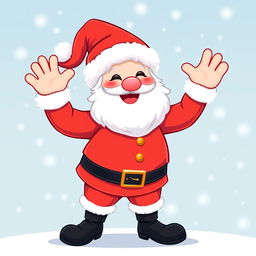 A cheerful, cartoony Santa Claus happily waving his hand