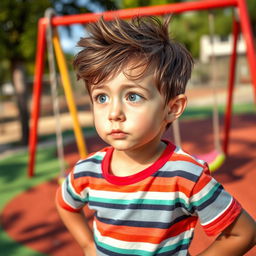 A young boy looking to the right, his facial expression curious and playful