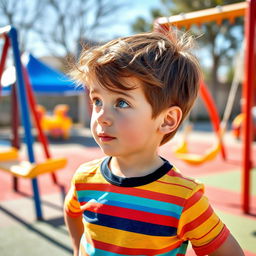 A young boy looking to the right, his facial expression curious and playful