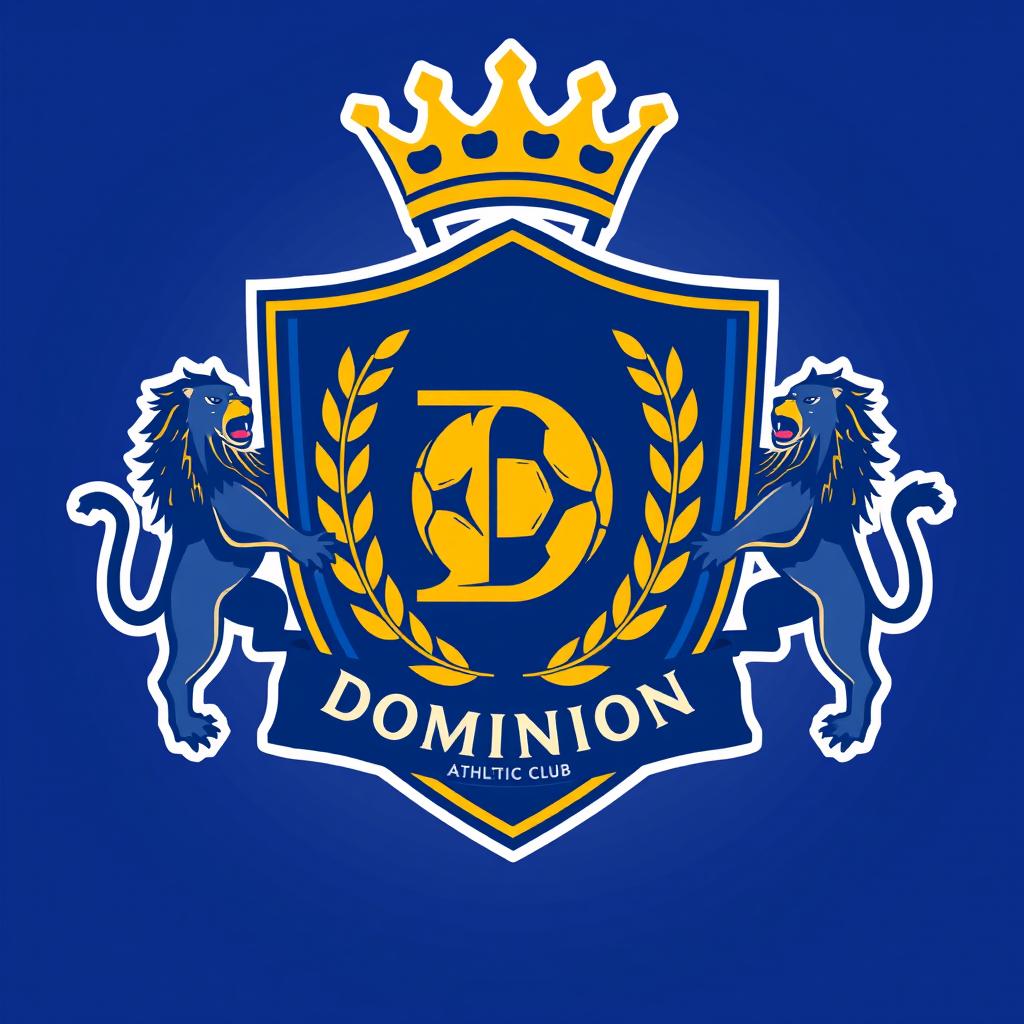 A vibrant and dynamic crest design for a fictional soccer team named "Dominion Athletic Club"