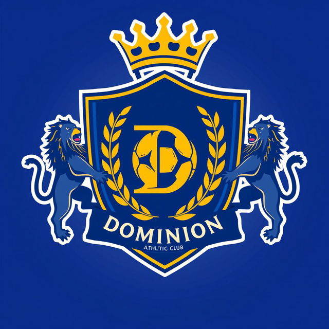 A vibrant and dynamic crest design for a fictional soccer team named "Dominion Athletic Club"