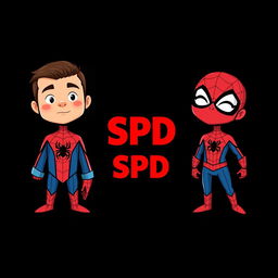 Three cartoon-style superhero characters inspired by Spider-Man, each presented in their own vertical panel