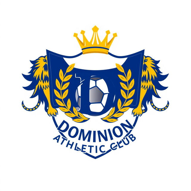 A vibrant and dynamic crest design for a fictional soccer team named "Dominion Athletic Club"