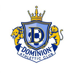 A vibrant and dynamic crest design for a fictional soccer team named "Dominion Athletic Club"